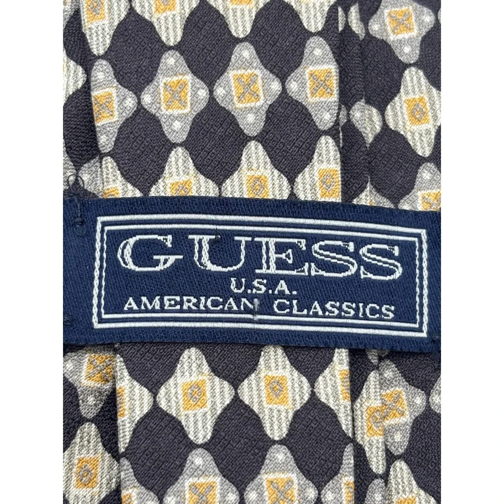 GUESS American Classics Men's 100% Imported Silk Geometric Necktie Black Gold
